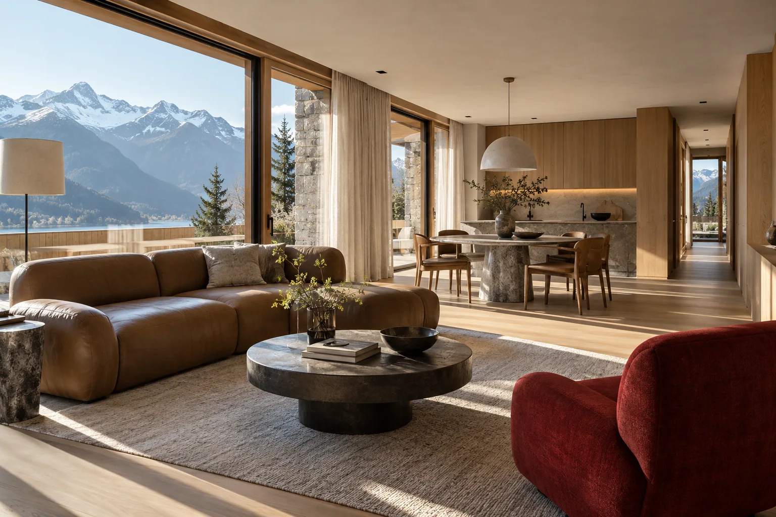 Fertig geplantes Wohn- und Esszimmer mit hochwertigen Möbeln