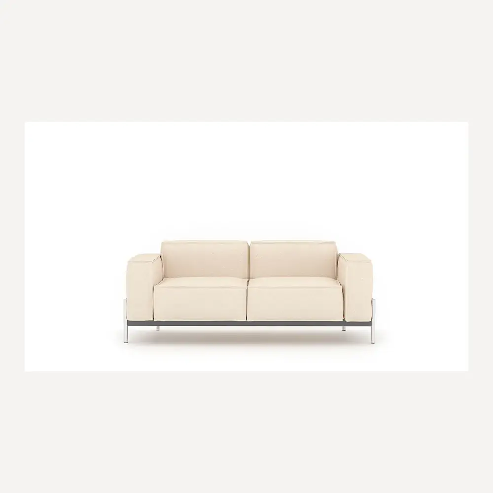 Ein cremefarbenes Stoffsofa von Desede Switzerland mit Edelstahlfüßen und kubischem Design.
