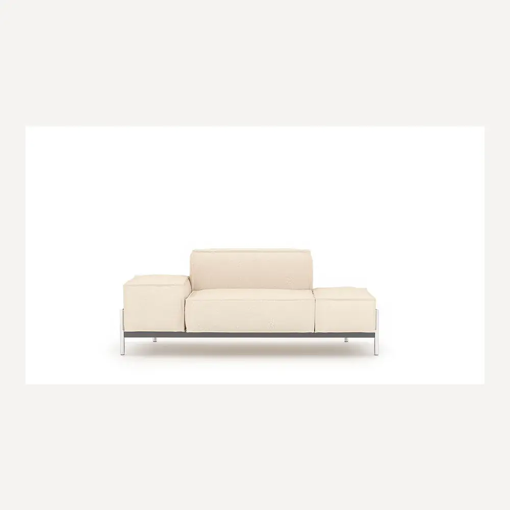 Helle Leder-Chaiselongue von Desede Switzerland mit schwarzem Gestell und Edelstahlfüßen.