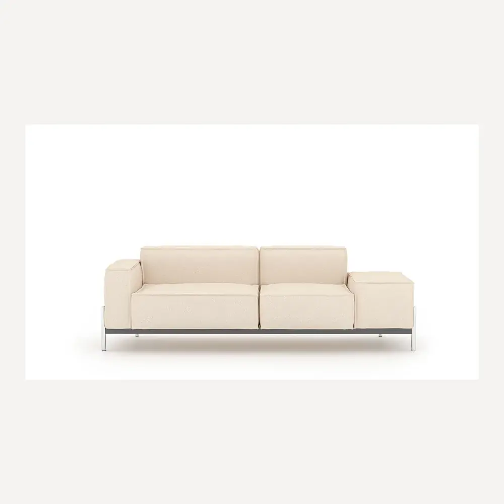 Beiges Stoffsofa von Desede Switzerland mit Edelstahlfüßen und kubischem Design.
