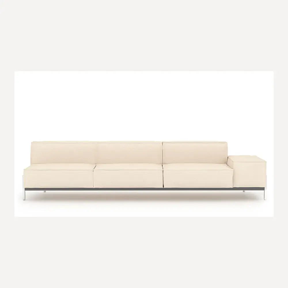 Ein cremefarbenes Ledersofa von Desede Switzerland mit Edelstahlfüßen und kubischem Design.