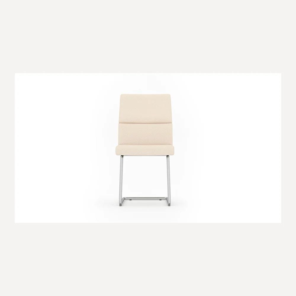 Heller Stoff-Freischwinger von Desede Switzerland mit Metallgestell, ideal für modernes Esszimmer.