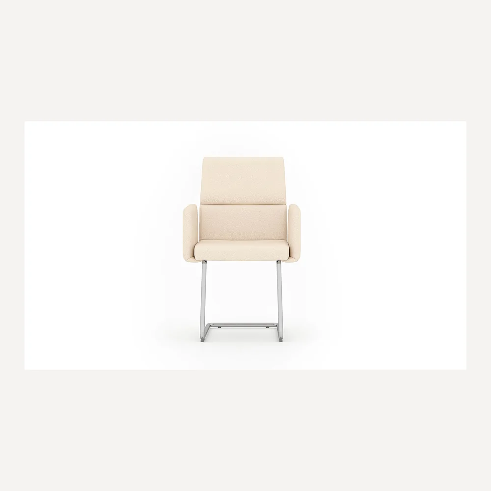 Heller Leder-Freischwinger mit Armlehnen von Desede Switzerland, ideal für stilvolle Esszimmer.