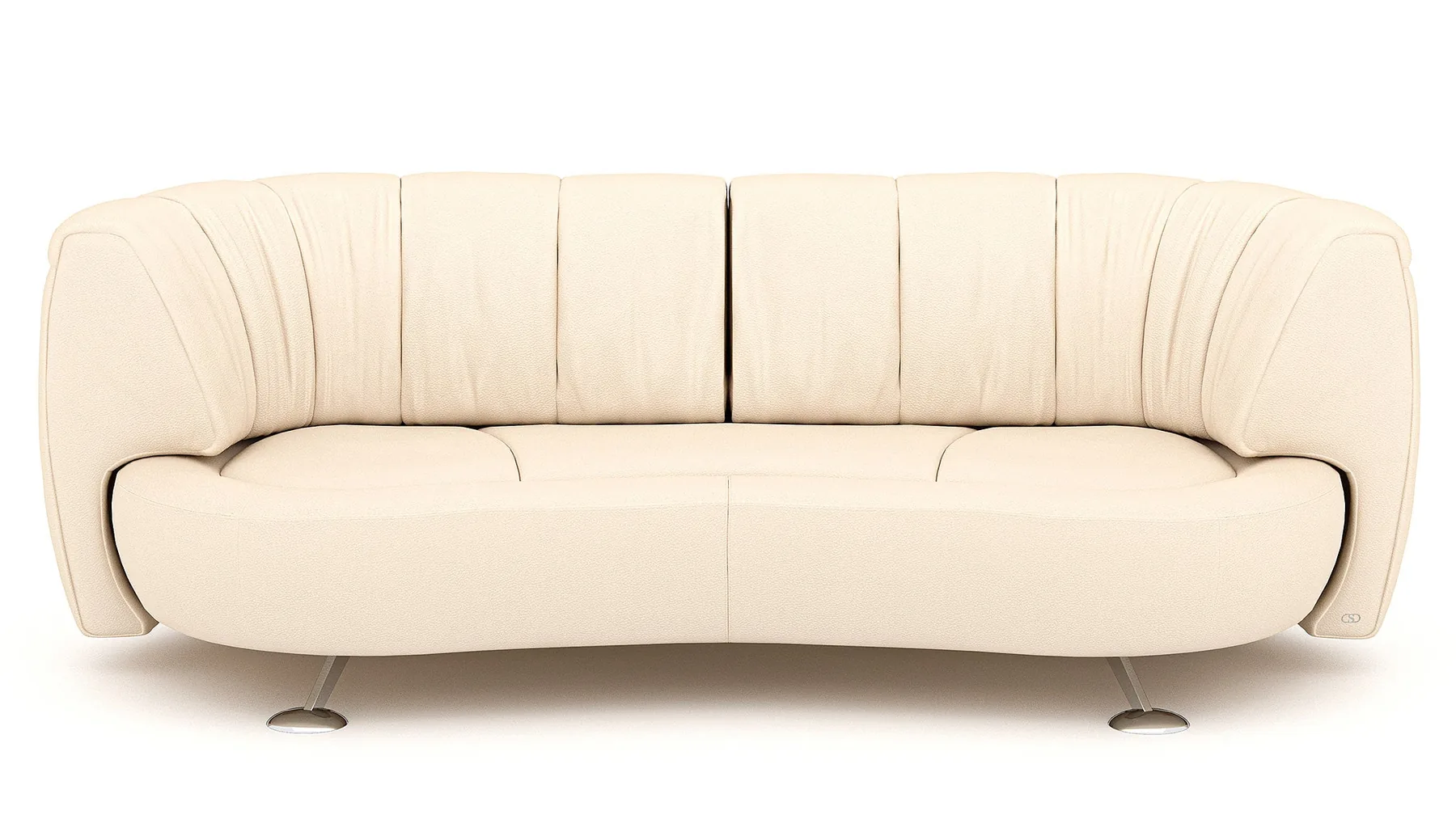 Beiges Ledersofa von Desede Switzerland mit geschwungenem Design und eleganten Metallfüßen.