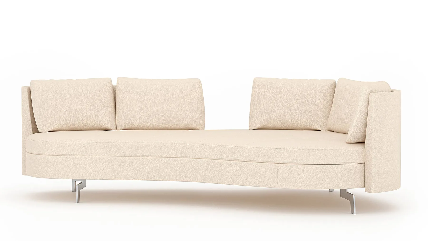 Helles Stoffsofa in Nierenform von Desede Switzerland mit Edelstahlfüßen und verschiebbaren Rückenlehnen.