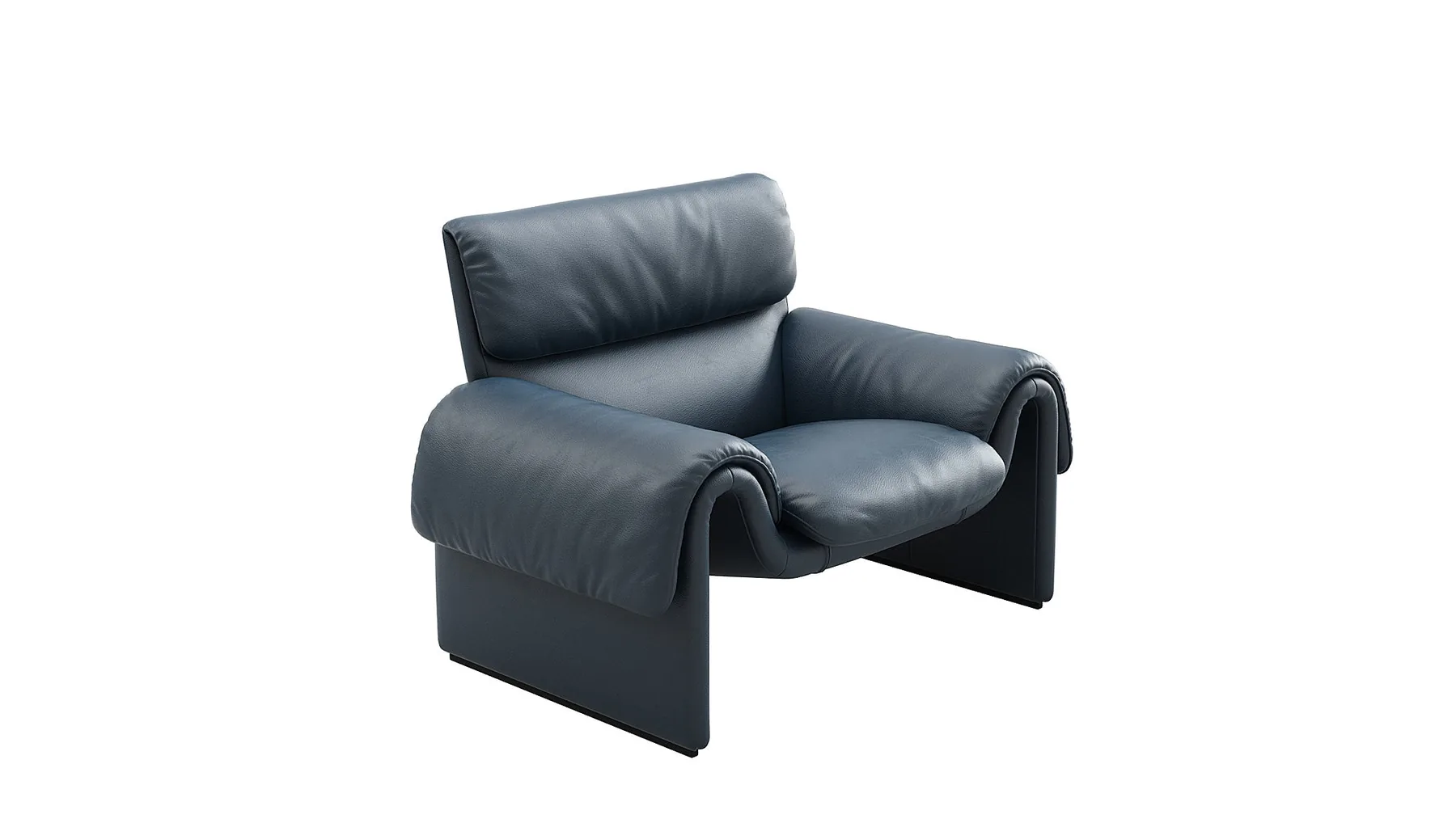 Dunkelblauer Ledersessel von Desede Switzerland mit eleganter, schwebender Form.