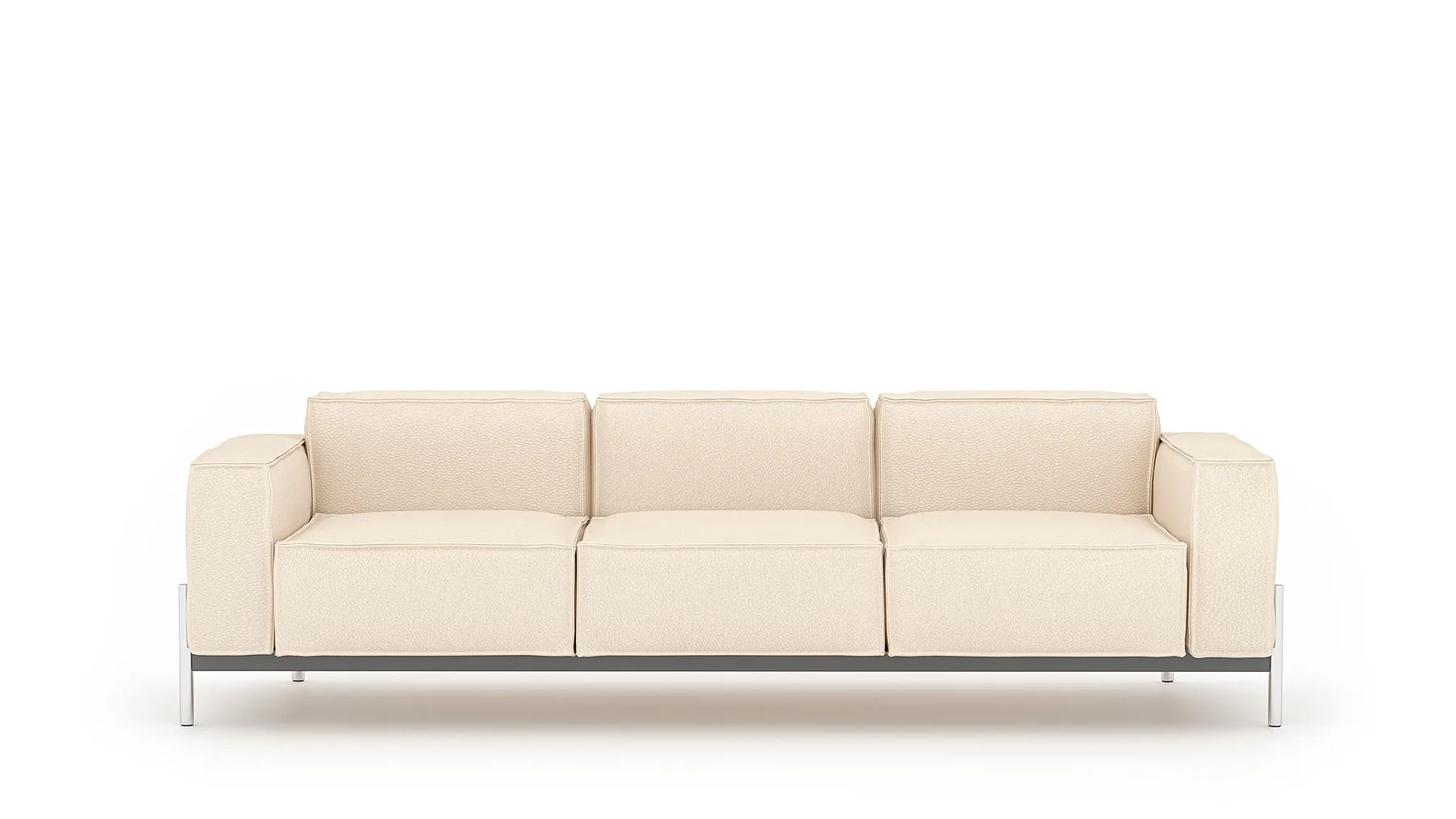 Ein cremefarbenes Ledersofa von Desede Switzerland mit Edelstahlfüßen und kubischem Design.