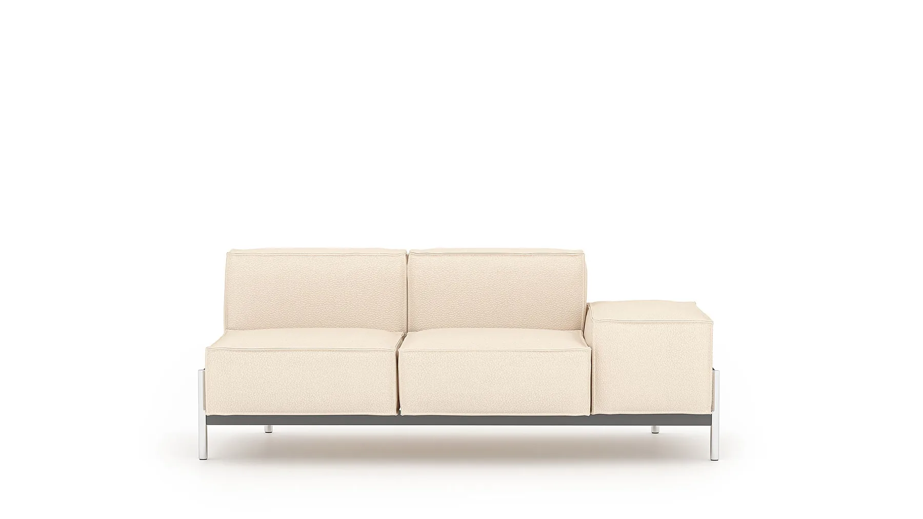 Helles Ledersofa von Desede Switzerland mit kubischem Design und Edelstahlfüßen.
