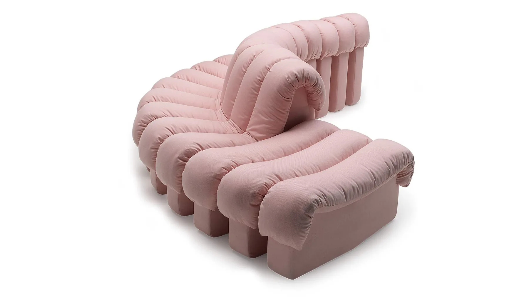 Rosafarbenes, modulares Stoffsofa von Desede Switzerland, halbrund und vielseitig kombinierbar.
